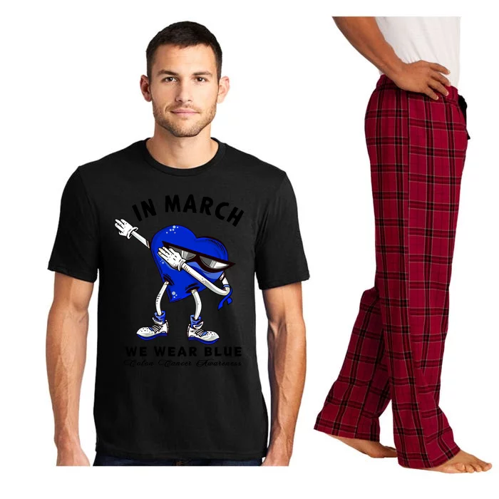 In March We Wear Blue Dabbing Heart Colon Cancer Awareness Gift Pajama Set