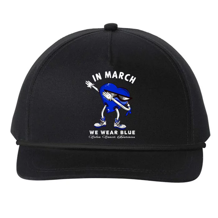 In March We Wear Blue Dabbing Heart Colon Cancer Awareness Great Gift Snapback Five-Panel Rope Hat