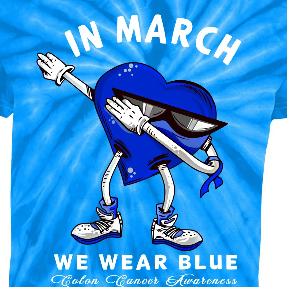 In March We Wear Blue Dabbing Heart Colon Cancer Awareness Great Gift Kids Tie-Dye T-Shirt