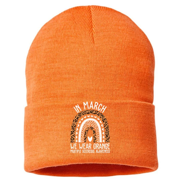 In March We Wear Orange Multiple Sclerosis Awareness Rainbow Sustainable Knit Beanie