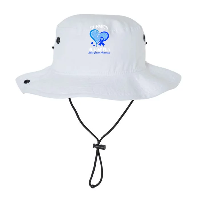 In March We Wear Blue For Colon Cancer Awareness Blue Heart Gift Legacy Cool Fit Booney Bucket Hat