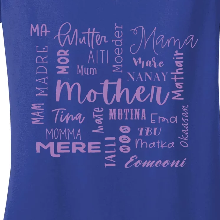 International Mom World Translations Multi Languages Purple Meaningful Gift Women's V-Neck T-Shirt