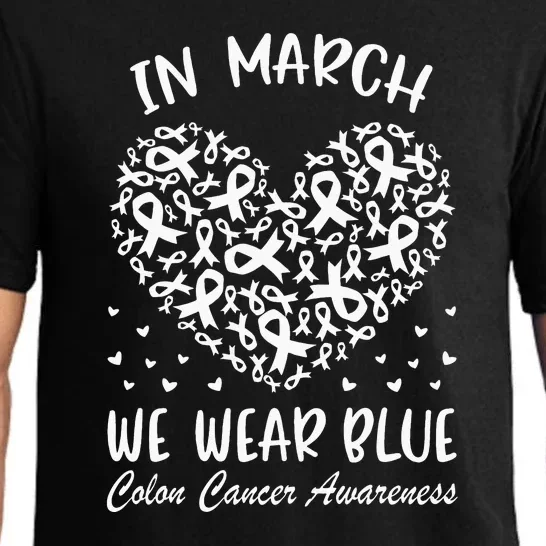 In March We Wear Blue For Colon Cancer Awareness Heart Pajama Set