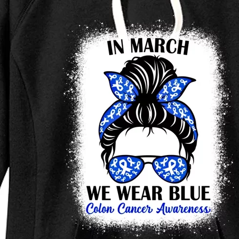 In March We Wear Blue For Colon Cancer Awareness Messy Bun Gift Women's Fleece Hoodie