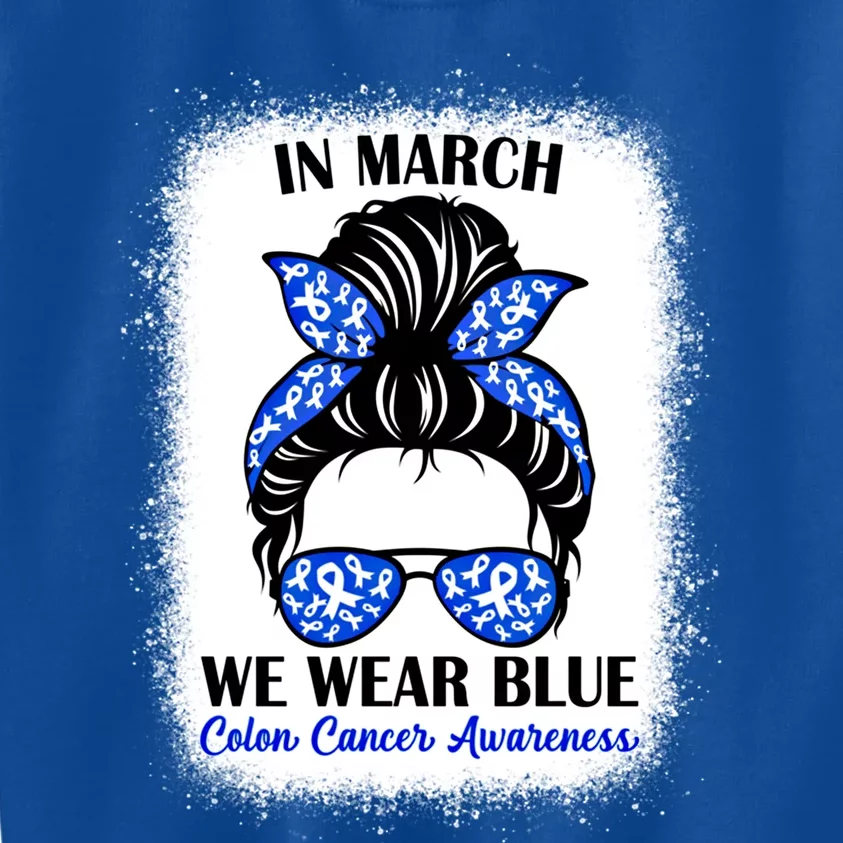 In March We Wear Blue For Colon Cancer Awareness Messy Bun Gift Kids Sweatshirt