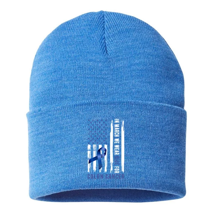 In March We Wear Blue For Colon Cancer Awareness Gift Sustainable Knit Beanie