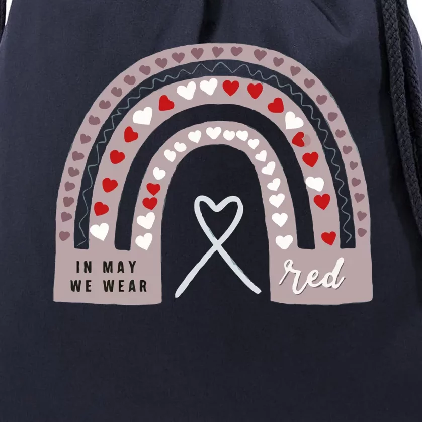 In May We Wear Red Stroke Awareness People S Month Gift Drawstring Bag