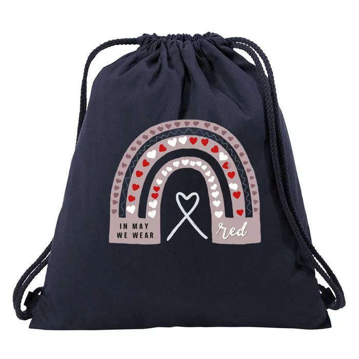 In May We Wear Red Stroke Awareness People S Month Gift Drawstring Bag