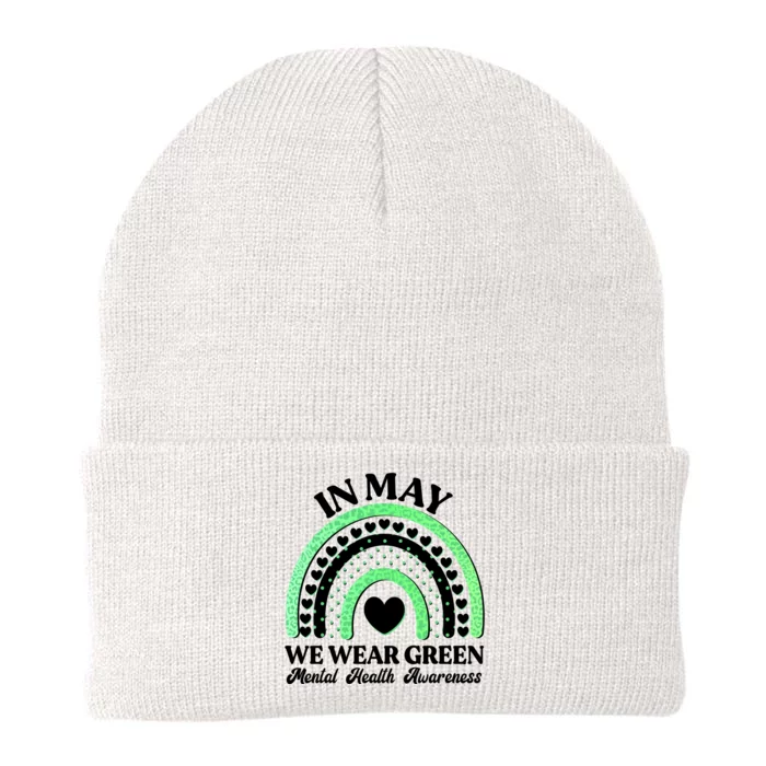 In May We Wear Green Mental Health Awareness Knit Cap Winter Beanie