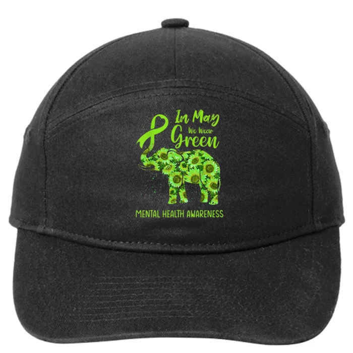 In May We Wear Green Mental Health Awareness Elephant Women 7-Panel Snapback Hat