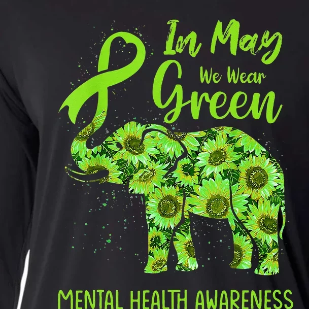 In May We Wear Green Mental Health Awareness Elephant Women Cooling Performance Long Sleeve Crew