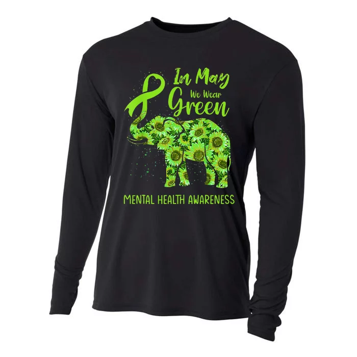 In May We Wear Green Mental Health Awareness Elephant Women Cooling Performance Long Sleeve Crew