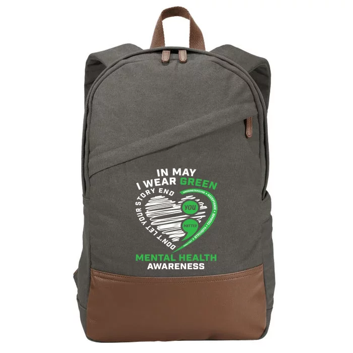 In May We Wear Green Semicolon Mental Health Awareness Month Cotton Canvas Backpack