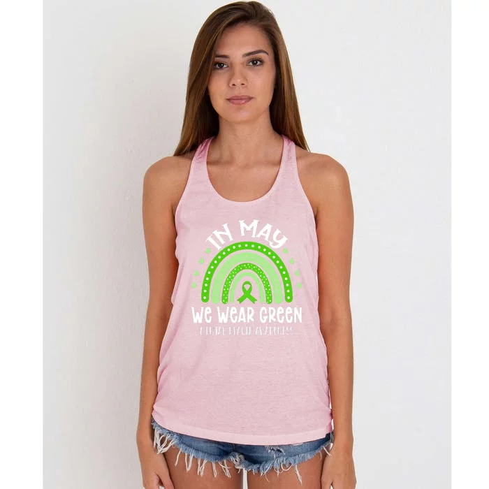 In May We Wear Green Mental Health Awareness Women's Knotted Racerback Tank