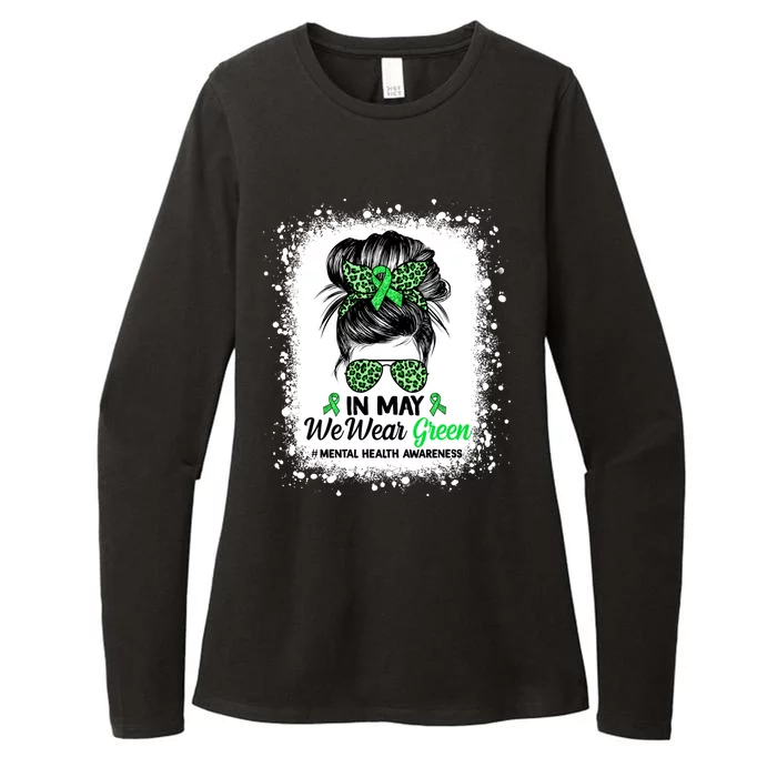 In May We Wear Green Mental Health Awareness Messy Bun Womens CVC Long Sleeve Shirt