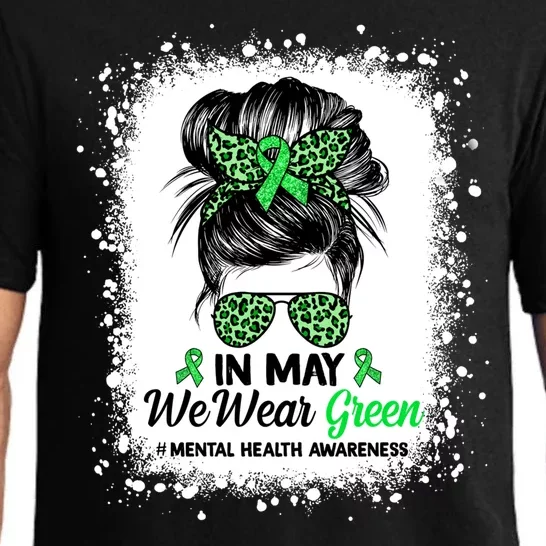 In May We Wear Green Mental Health Awareness Messy Bun Pajama Set