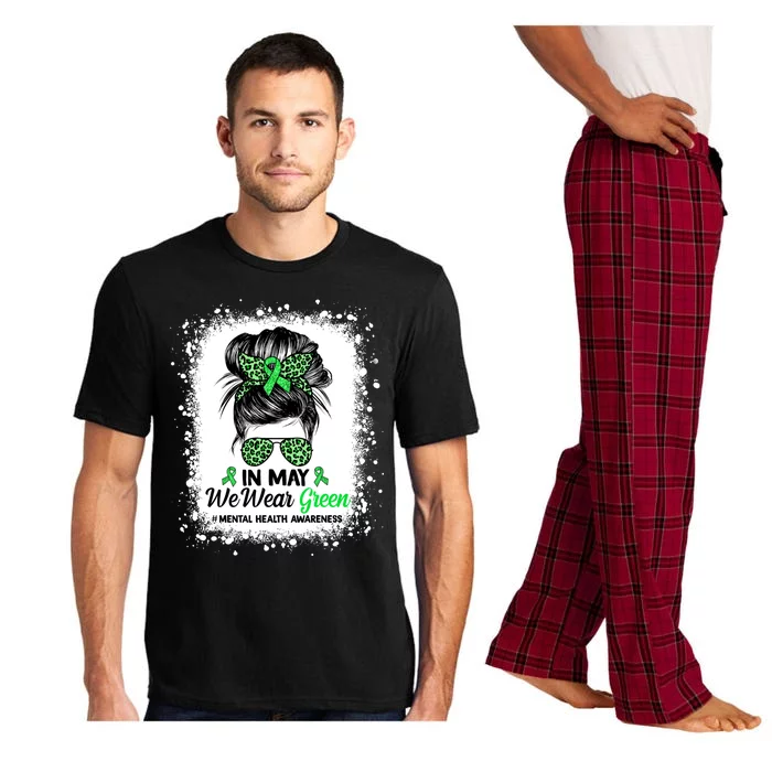 In May We Wear Green Mental Health Awareness Messy Bun Pajama Set