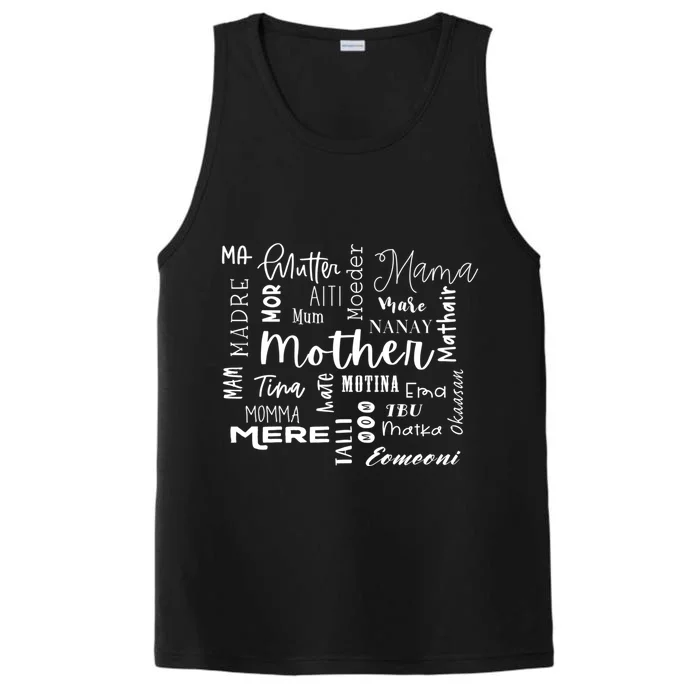 International Mom World Translations Multi Languages Black Funny Gift Performance Tank