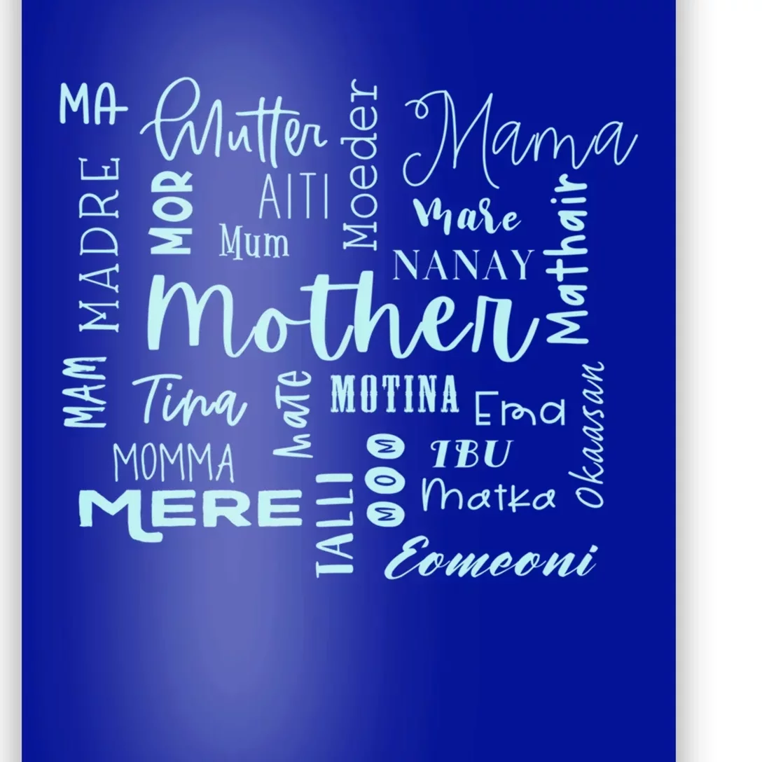 International Mom World Translations Multi Languages Blue Funny Gift Poster