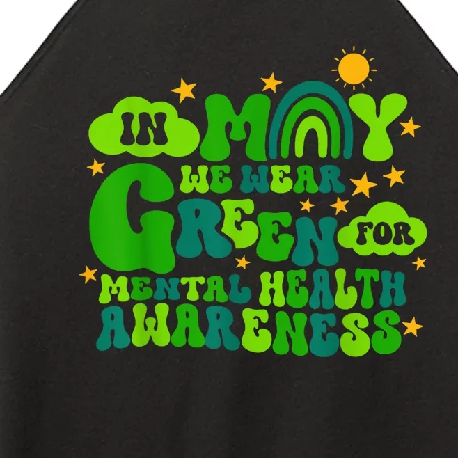 In May We Wear Green Retro Mental Health Awareness Month Women’s Perfect Tri Rocker Tank