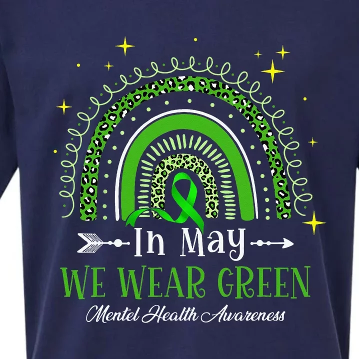 In May We Wear Green Rainbow Mental Health Awareness Sueded Cloud Jersey T-Shirt