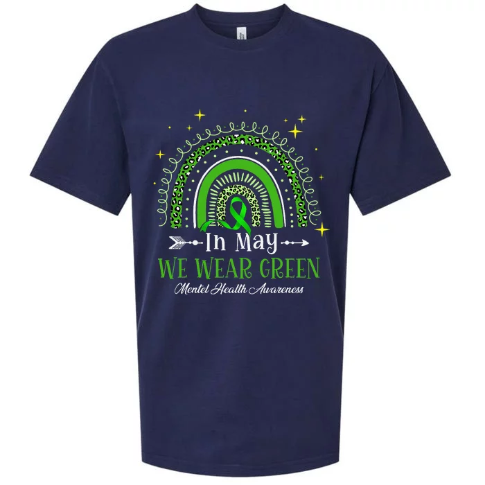 In May We Wear Green Rainbow Mental Health Awareness Sueded Cloud Jersey T-Shirt