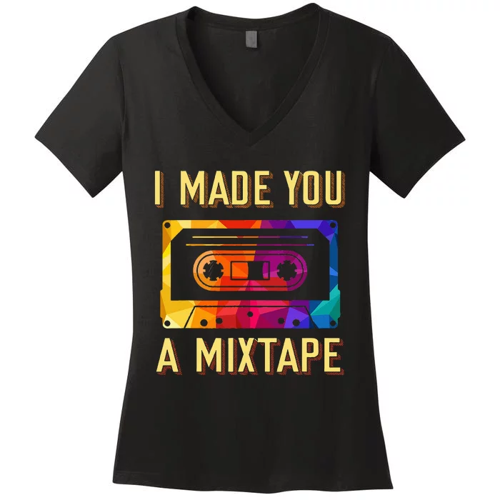 I Made You A Mixtape 80s 90s Vintage Costume Cassette Tape Women's V-Neck T-Shirt