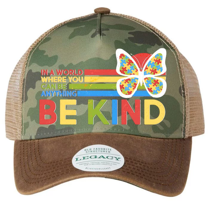 In A World Where You Can Be Anything Be Kind Autism Awareness Legacy Tie Dye Trucker Hat