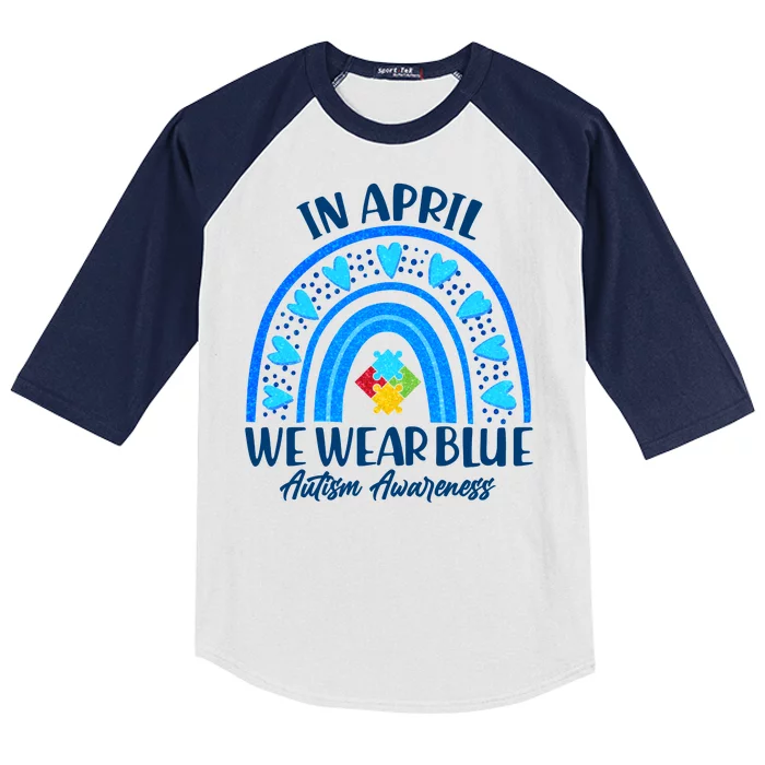 In April We Wear Blue Autism Awareness Kids Colorblock Raglan Jersey