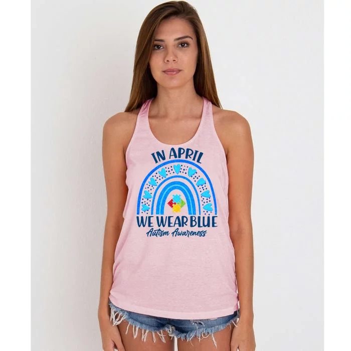 In April We Wear Blue Autism Awareness Women's Knotted Racerback Tank