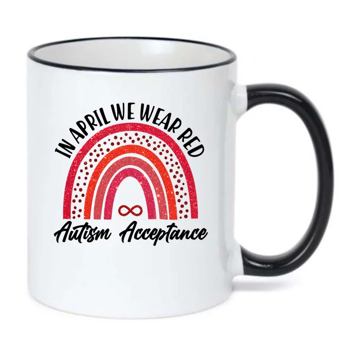 In April We Wear Red Autism Acceptance Red Rainbow Black Color Changing Mug