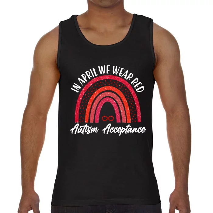 In April We Wear Red Autism Acceptance Red Rainbow Comfort Colors® Tank Top