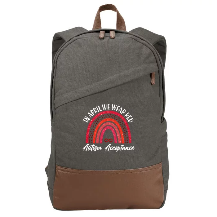 In April We Wear Red Autism Acceptance Red Rainbow Cotton Canvas Backpack