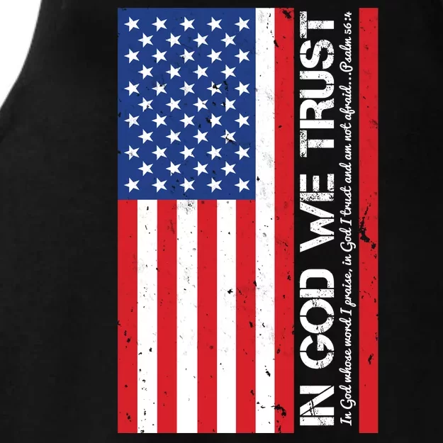 In God We Trust Psalm 56:4 US Flag Ladies Tri-Blend Wicking Tank