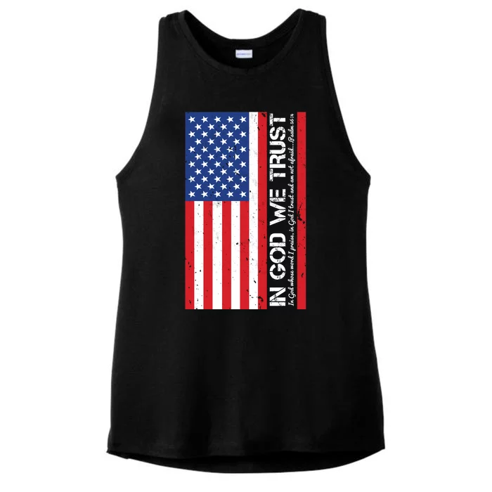 In God We Trust Psalm 56:4 US Flag Ladies Tri-Blend Wicking Tank