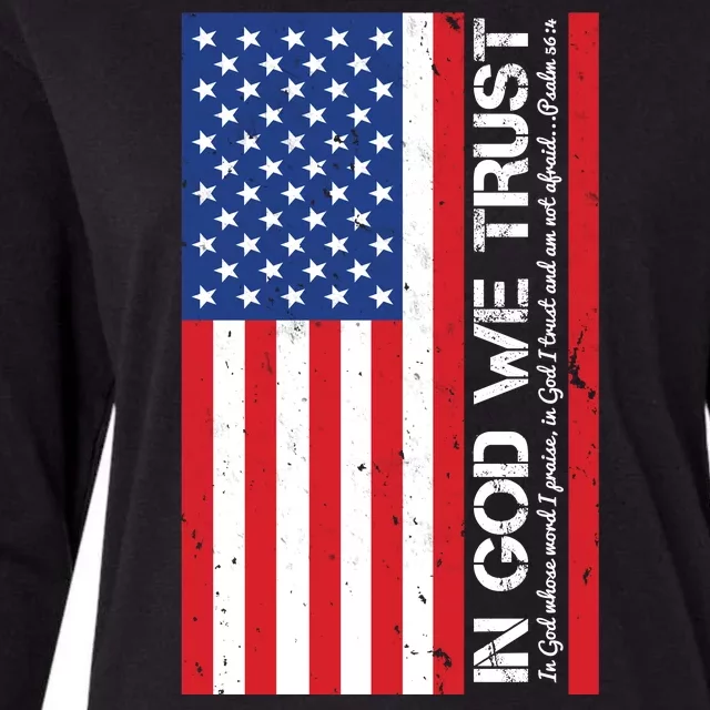 In God We Trust Psalm 56:4 US Flag Womens Cotton Relaxed Long Sleeve T-Shirt