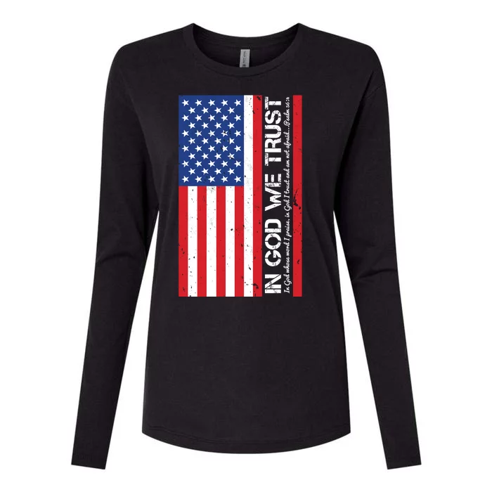 In God We Trust Psalm 56:4 US Flag Womens Cotton Relaxed Long Sleeve T-Shirt