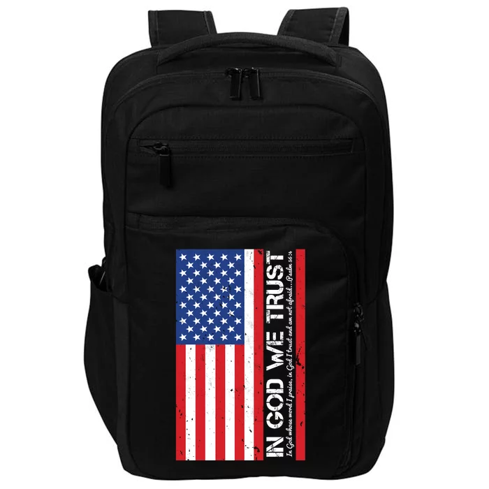 In God We Trust Psalm 56:4 US Flag Impact Tech Backpack