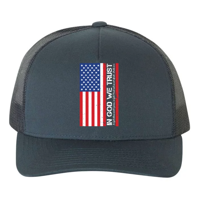 In God We Trust Psalm 56:4 US Flag Yupoong Adult 5-Panel Trucker Hat