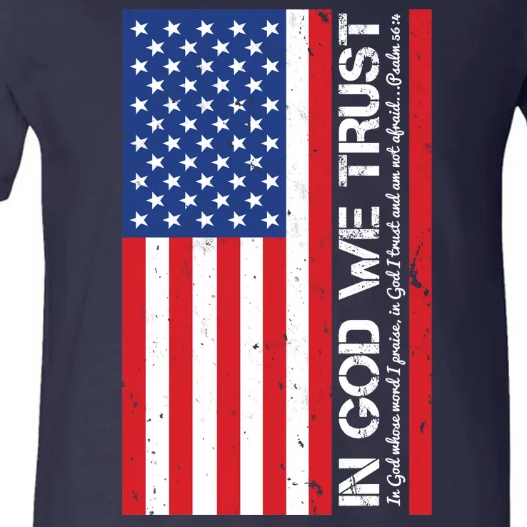 In God We Trust Psalm 56:4 US Flag V-Neck T-Shirt