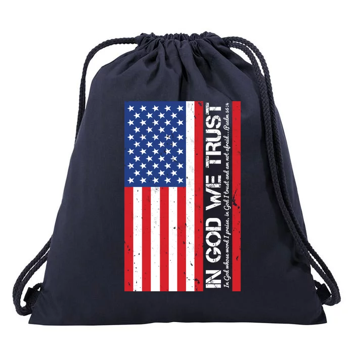 In God We Trust Psalm 56:4 US Flag Drawstring Bag