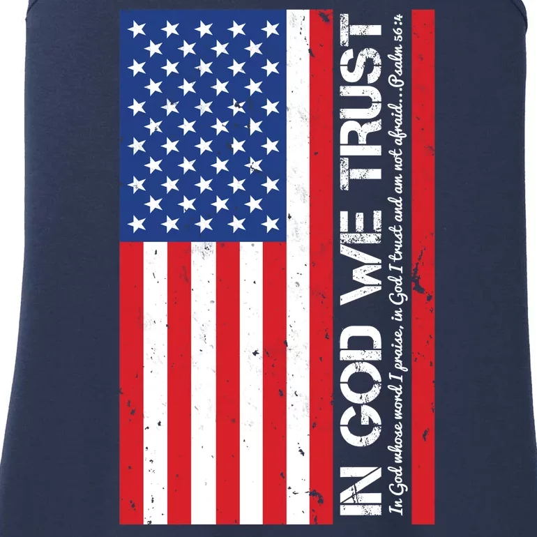 In God We Trust Psalm 56:4 US Flag Ladies Essential Tank