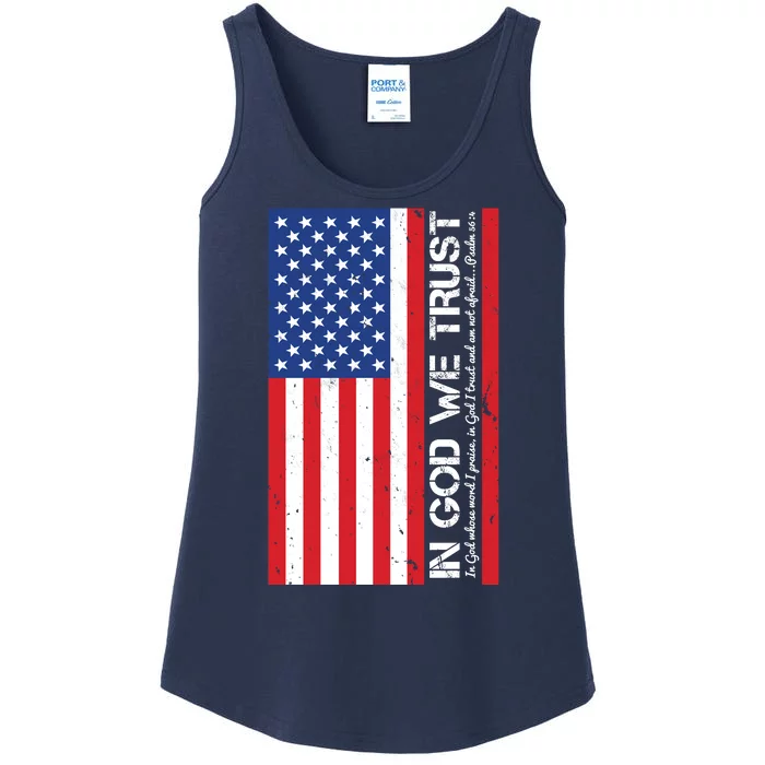 In God We Trust Psalm 56:4 US Flag Ladies Essential Tank