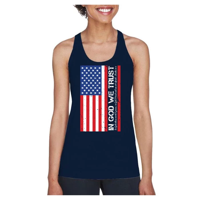 In God We Trust Psalm 56:4 US Flag Women's Racerback Tank