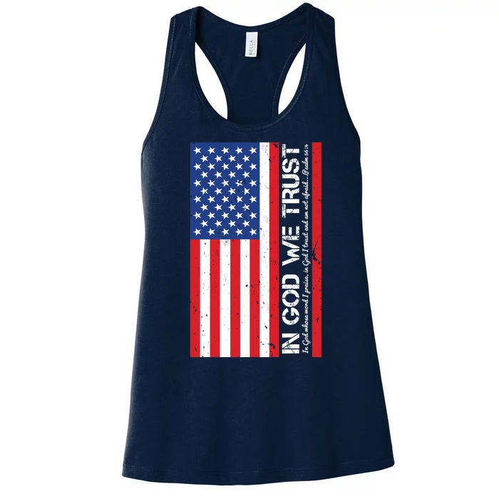 In God We Trust Psalm 56:4 US Flag Women's Racerback Tank