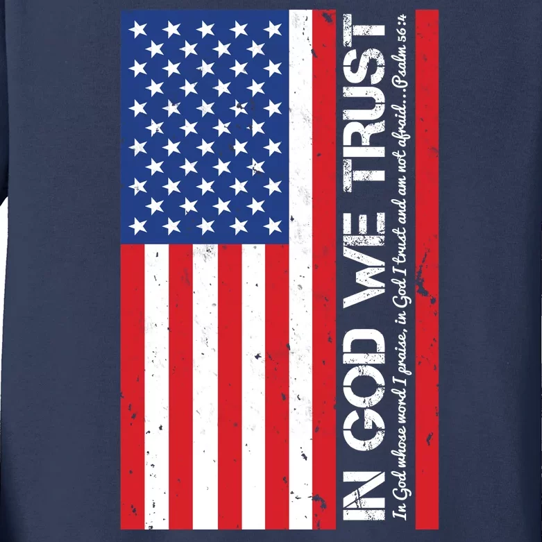 In God We Trust Psalm 56:4 US Flag Kids Long Sleeve Shirt