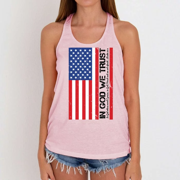 In God We Trust Psalm 56:4 US Flag Women's Knotted Racerback Tank