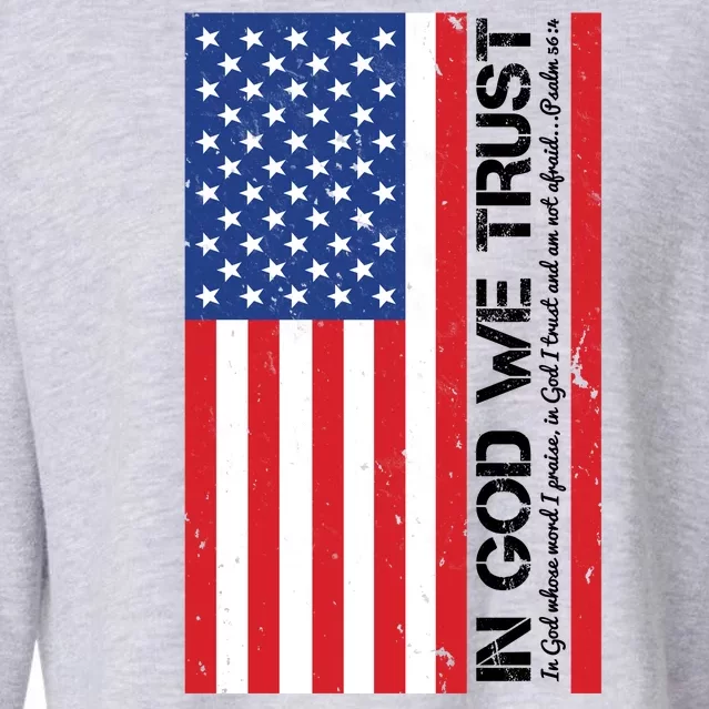 In God We Trust Psalm 56:4 US Flag Cropped Pullover Crew