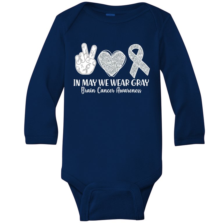 In May We Wear Gray Brain Cancer Awareness Baby Long Sleeve Bodysuit