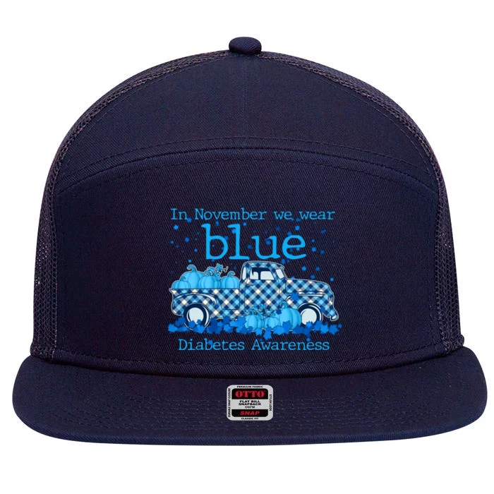 In November We Wear Blue Diabetes Awareness 7 Panel Mesh Trucker Snapback Hat